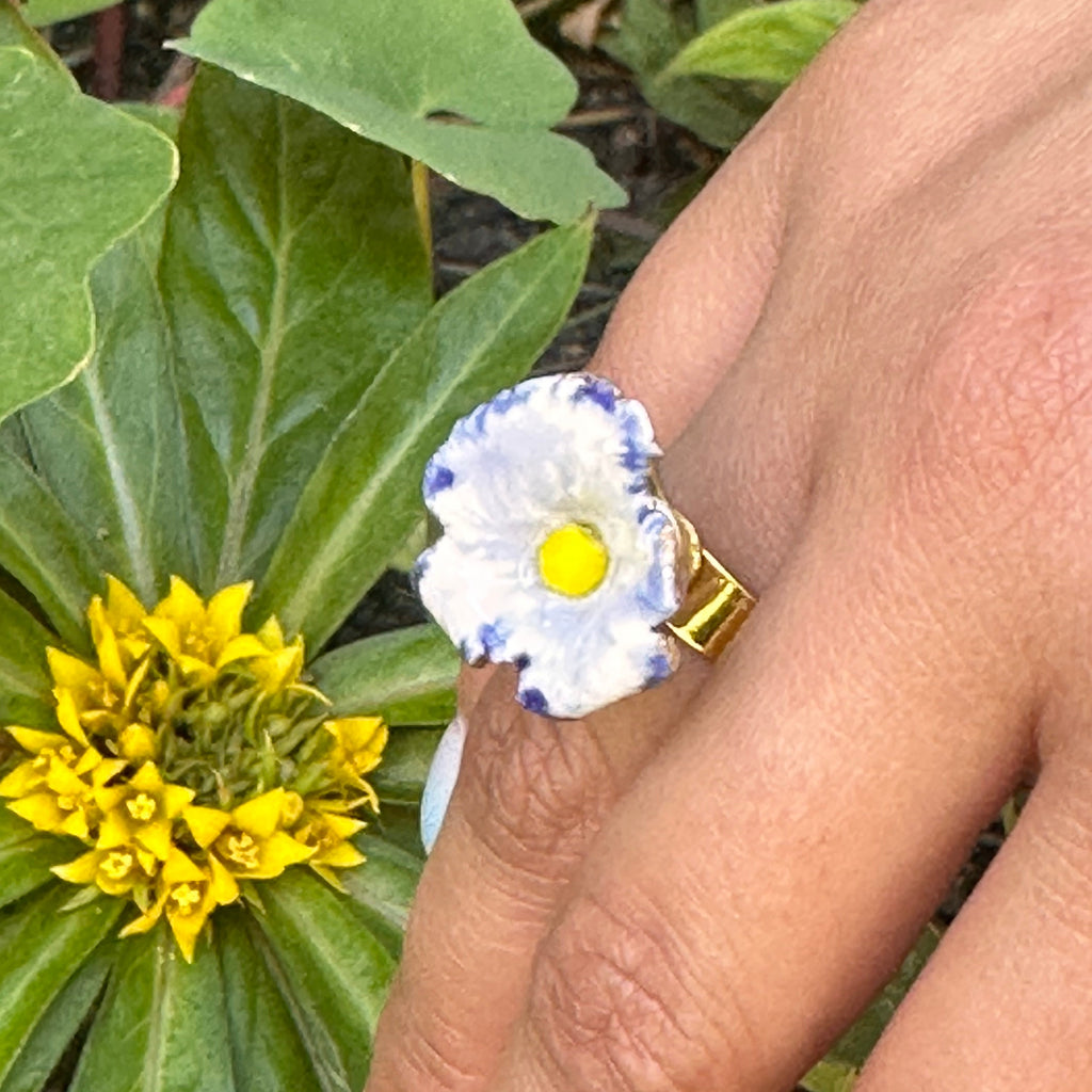 Bague tournoyante "Bleuet mimosa"